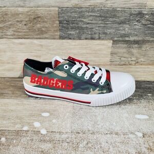 FOCO Wisconsin Badgers Womens Shoes Sz 8 Camo Lace Up Low Top Canvas Sneakers